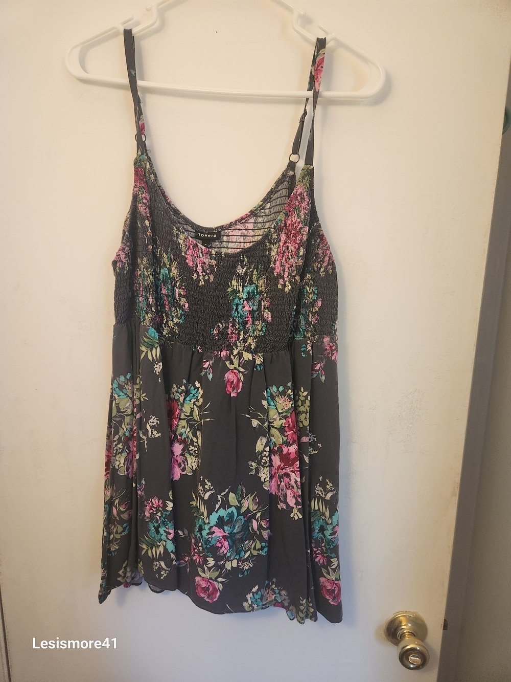 torrid Black Floral Smocked Cami with Pink & Teal Flowers
